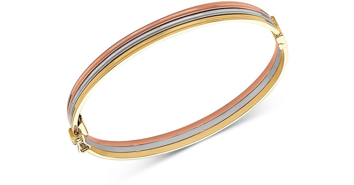 Macy's Tricolor Stacked Bangle Bracelet In 14k Gold, White Gold & Rose