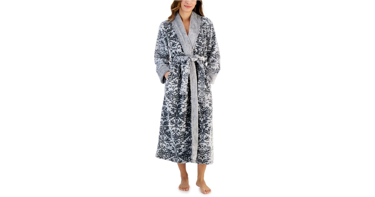 Charter Club Plush Long Floral Scroll Wrap Robe, Created For Macy's in