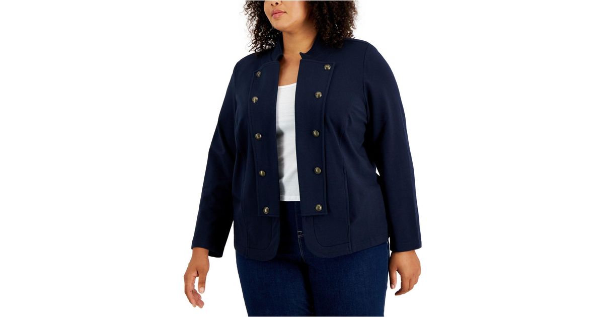 Tommy Hilfiger Cotton Plus Size Military Band Jacket in Blue Lyst