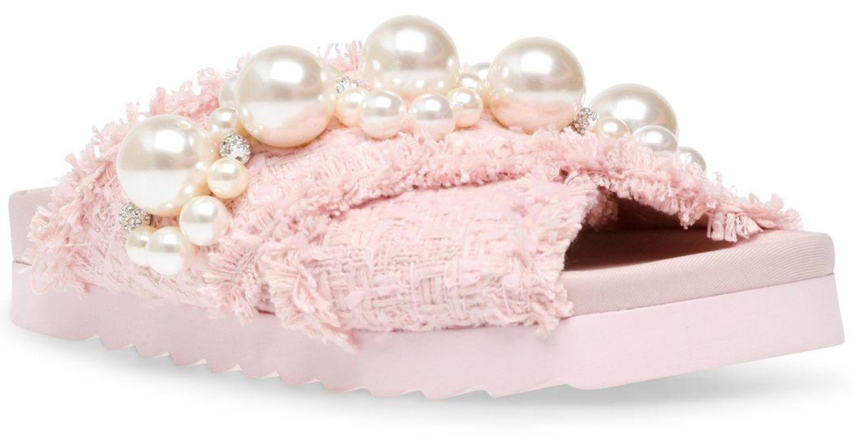 Steve Madden Amie Pearl Boucle Footbed Sandals in Pink | Lyst