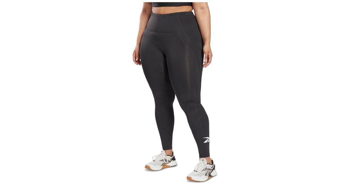 Reebok Synthetic Plus Size Workout Ready Vector Leggings in Night Black ...
