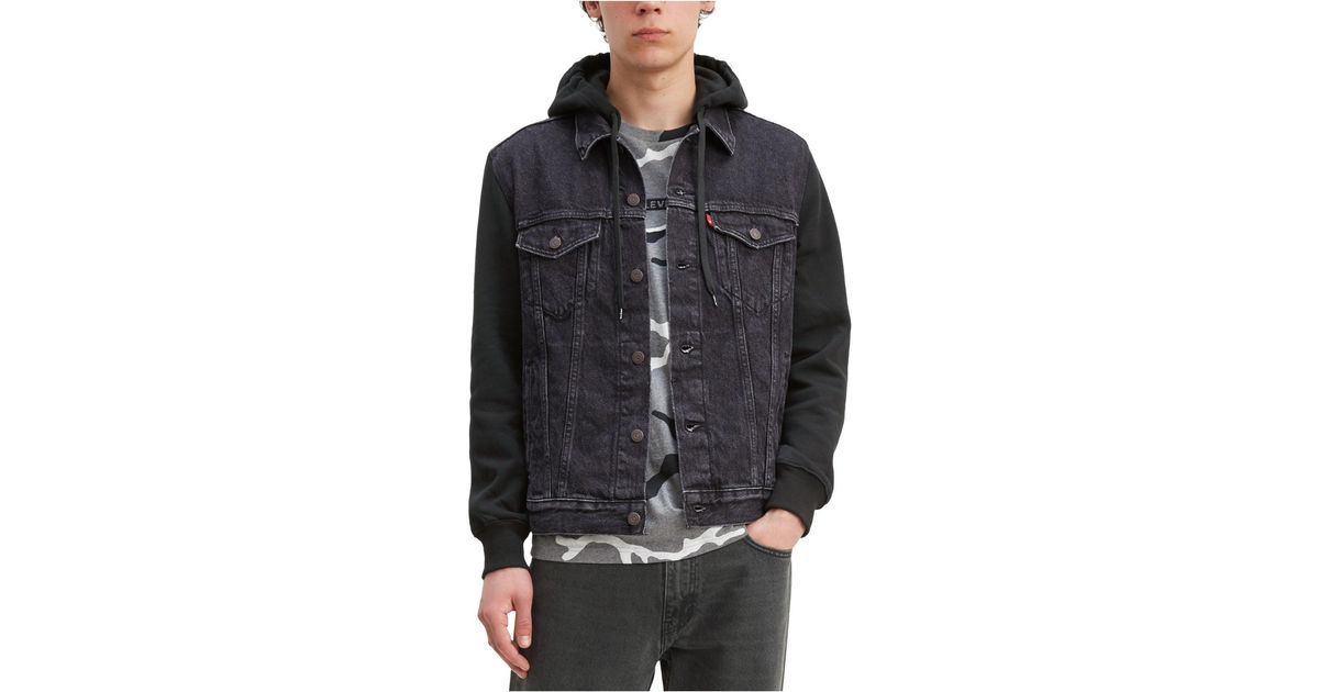Levi's Hybrid Hooded Trucker Jacket in Black for Men Lyst