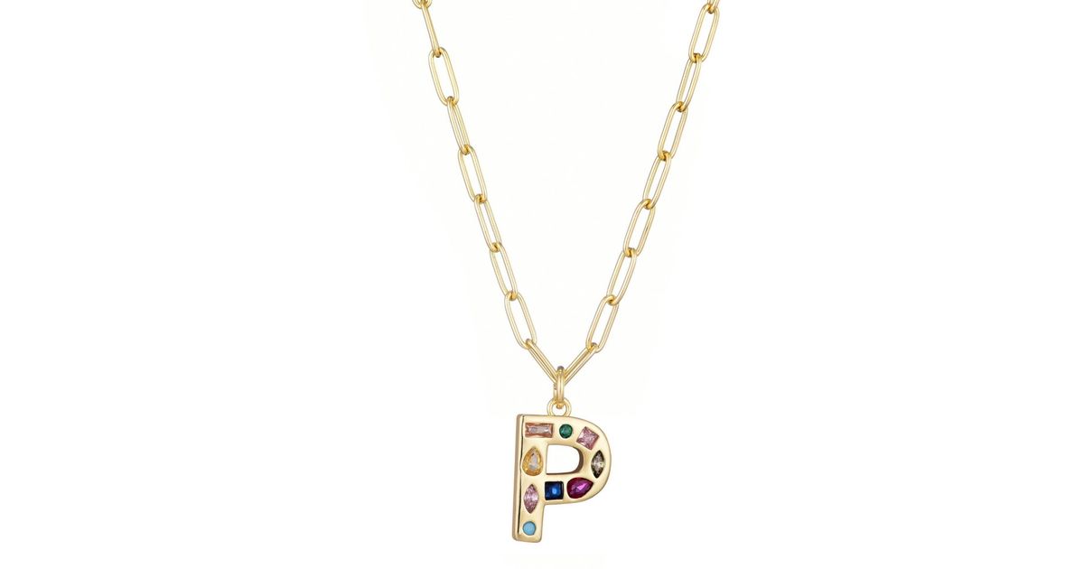 Funky R Gold Chain Adornia Gold Crystal Funky Initial Paperclip Chain Necklace in Metallic ...