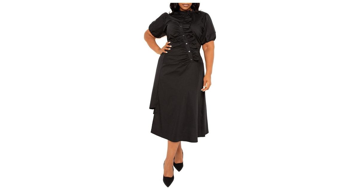 Buxom Couture Plus Size Asymmetrical Ruffle Shirt Dress in Black | Lyst