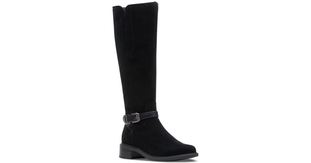 Clarks Maye Aster Buckled Riding Boots in Black | Lyst