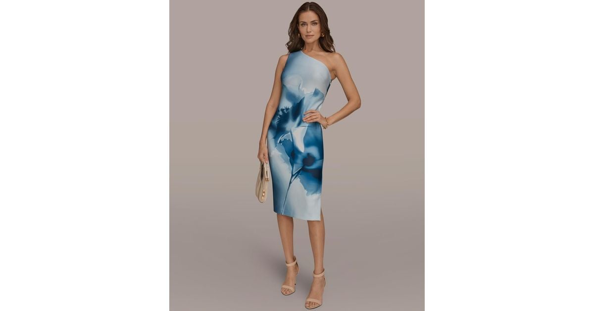Donna Karan One-shoulder Midi Dress in Blue | Lyst