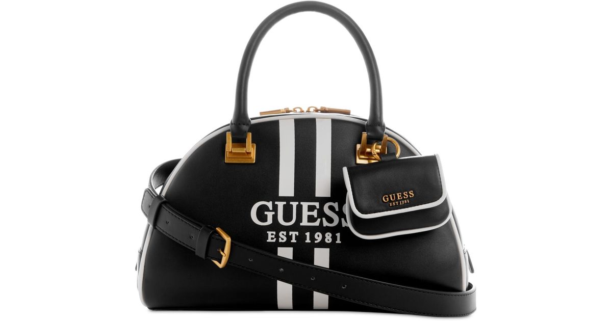 Guess Mildred Medium Double Top Handle Bowler in Black | Lyst