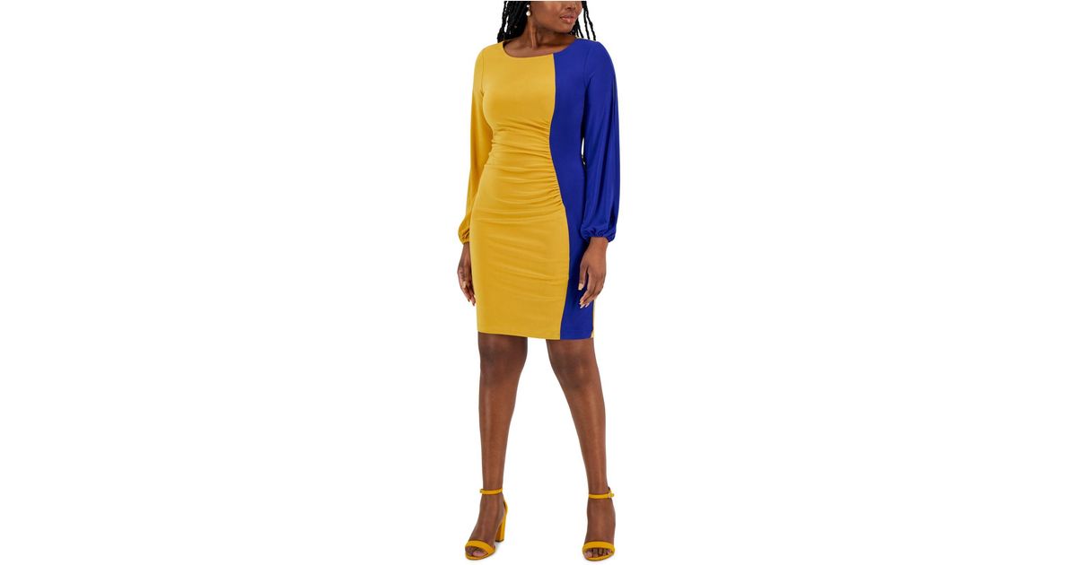 Kasper Quinn Colorblocked Split-sleeve Dress in Yellow | Lyst