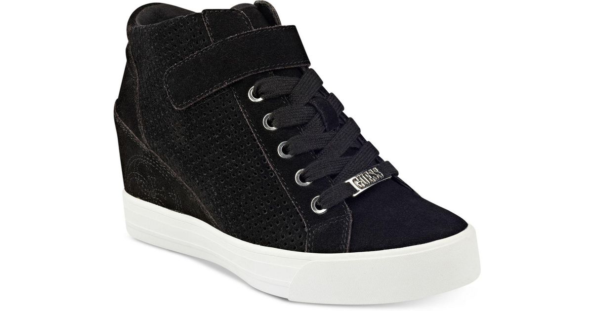 guess black wedge sneakers