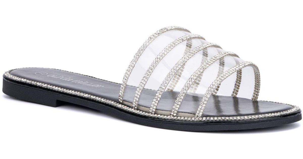 Olivia Miller Nadia Sparkle Slide Sandal in White | Lyst