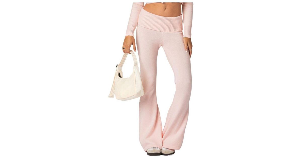Edikted Desiree Knitted Low Rise Fold Over Pants in Pink Lyst