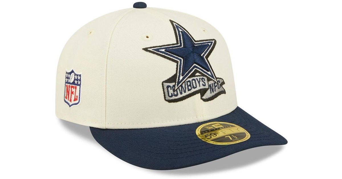 KTZ Cream, Navy Dallas Cowboys 2022 Sideline Low Profile 59fifty Fitted