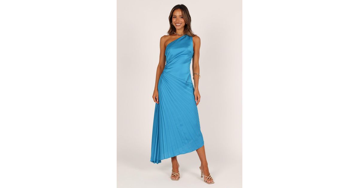 knee length dresses for ladies Calissa One Shoulder Pleated Midi Dress Champagne Selfie Leslie