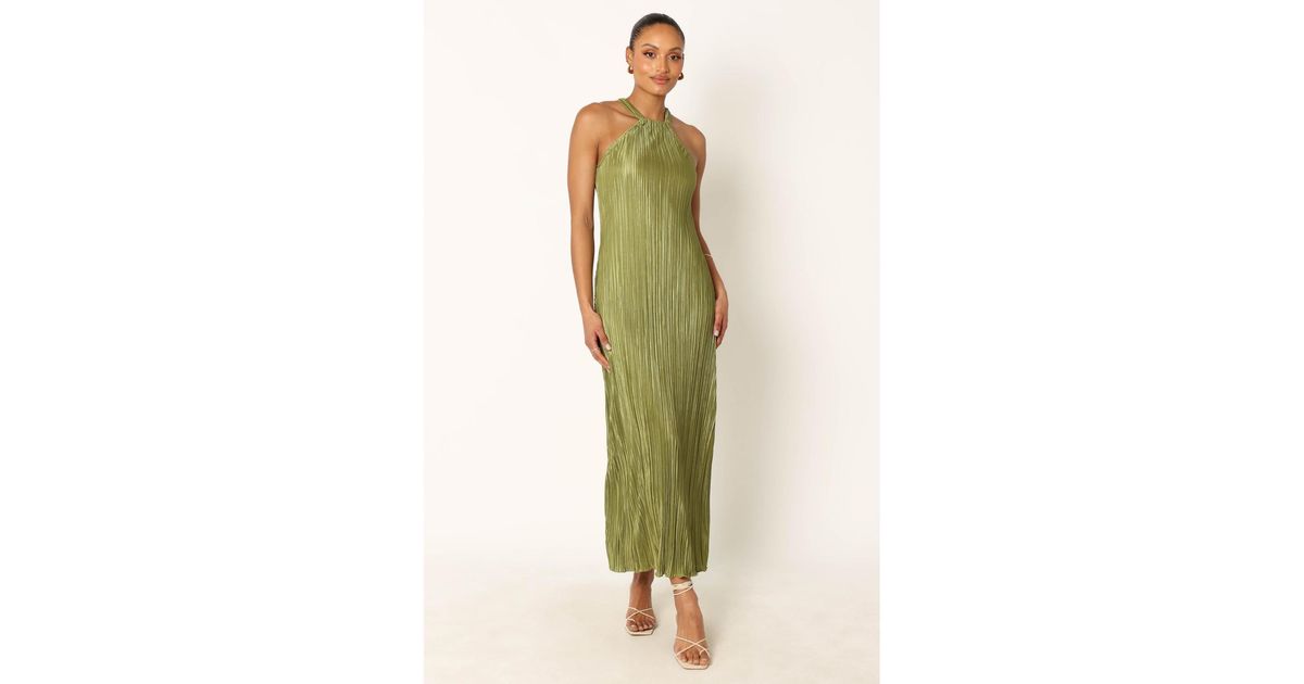 Petal & Pup Melody Plisse Halter Maxi Dress in Green | Lyst