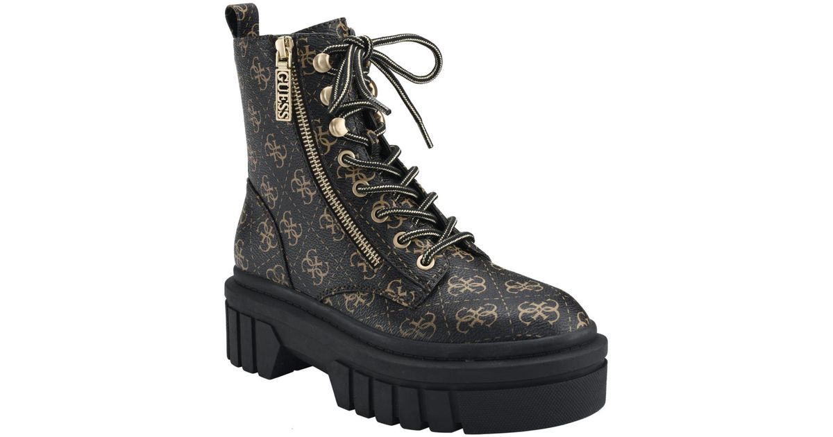 Guess Ferina Faux Leather Combat Boots in Black Lyst