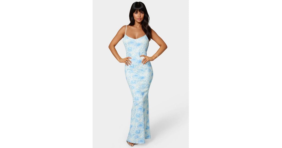 chinese dress ladies Baby Blue Floral Halter Neck Maxi Dress main image 1