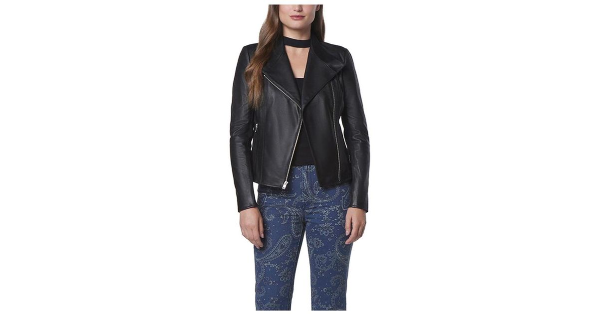 Andrew Marc Felix Asymmetrical Moto Jacket With Wing Collar in Black Lyst