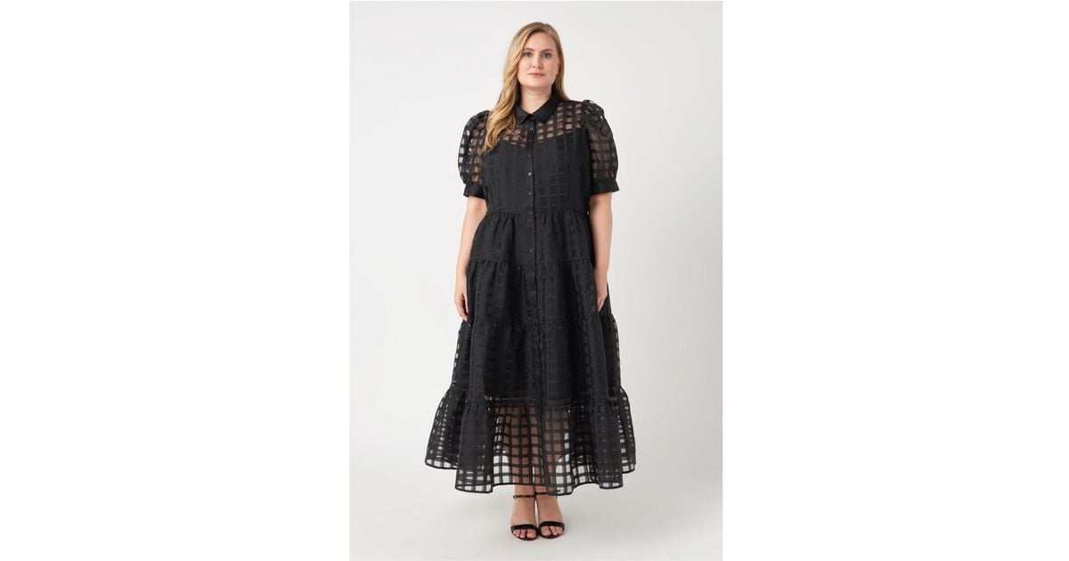 English Factory Plus Size Gridded Organza Tiered Maxi Dress in Black | Lyst