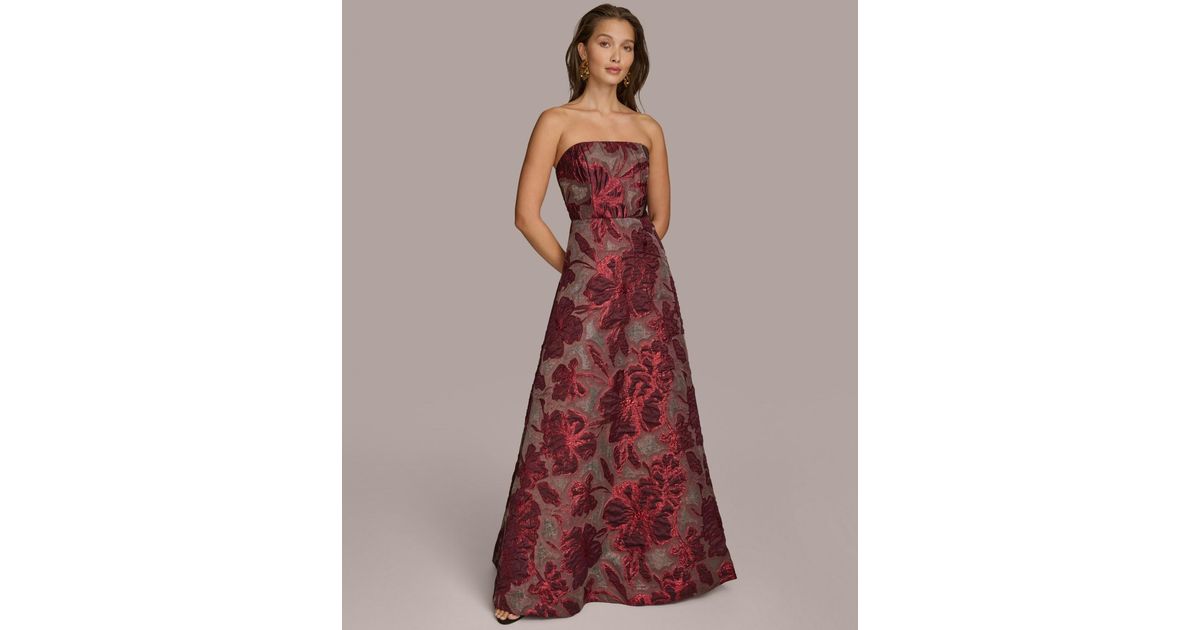Donna Karan Strapless Jacquard Ball Gown in Red | Lyst