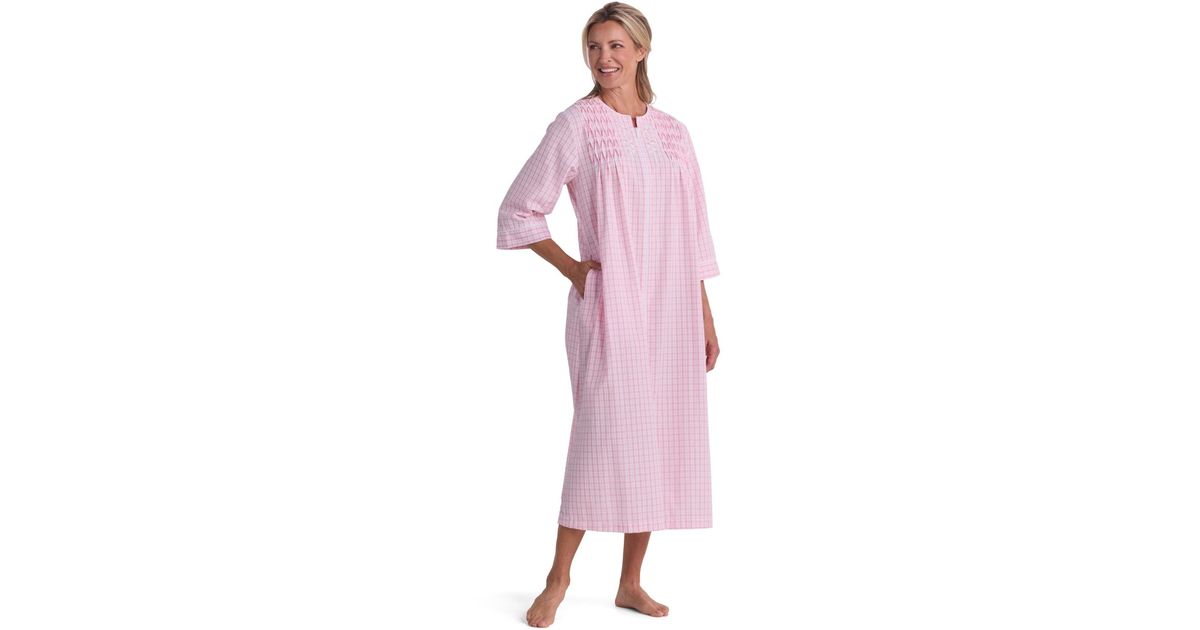 Miss Elaine Window Pane Printed Long Zip Robe in Pink | Lyst