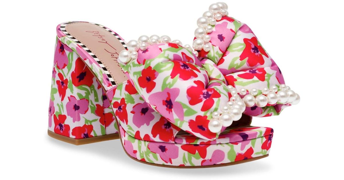 women's maccie beaded bow platform dress sandals Betsey Johnson Maccie Beaded Bow Platform Dress Sandals in Red