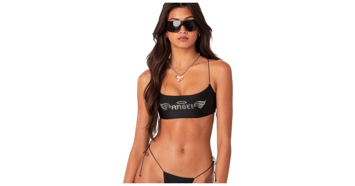 Edikted Bikini Top With Angel Silver Diamonds in Black Lyst