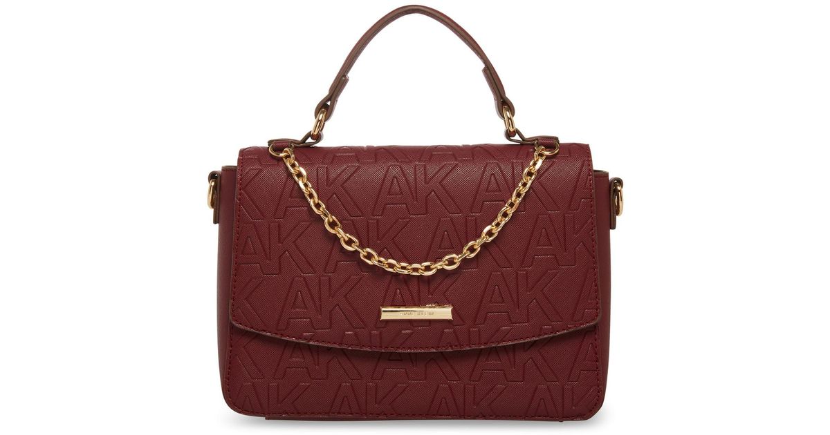 Anne Klein Synthetic Embossed Top Handle Satchel Bag With Swag Chain in