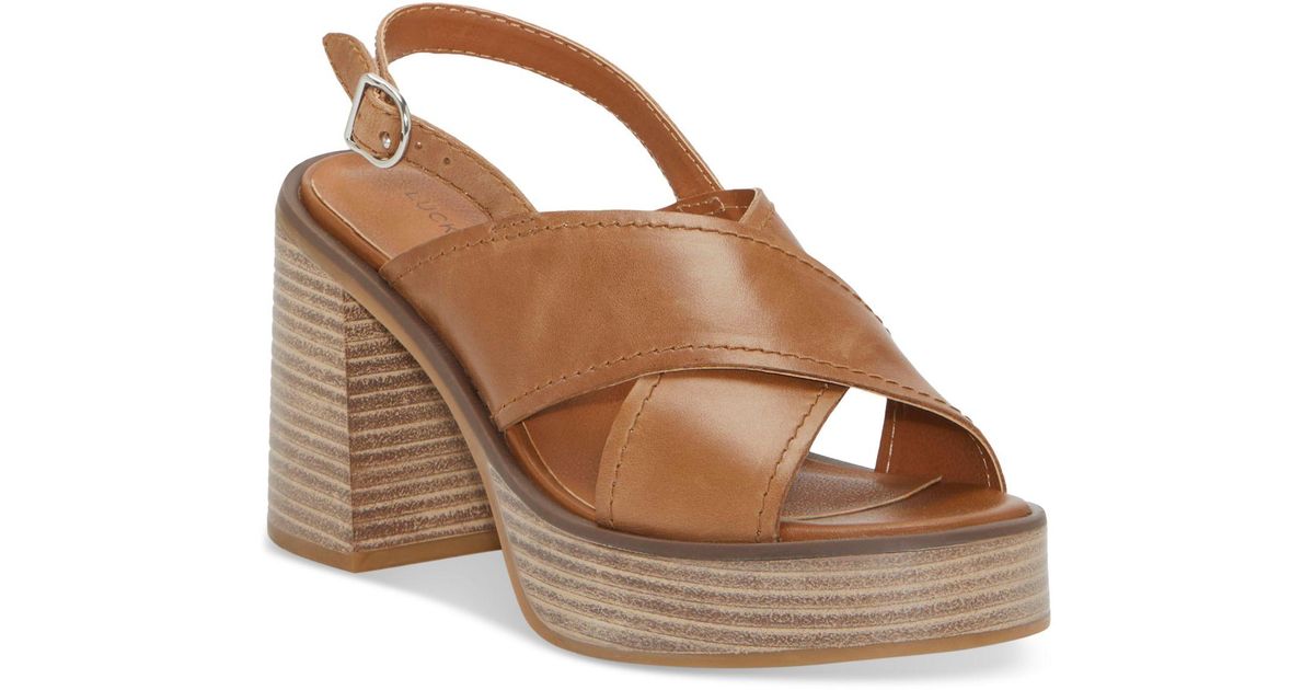 Lucky Brand Delmie Slingback Stacked Platform Sandals in Brown Lyst