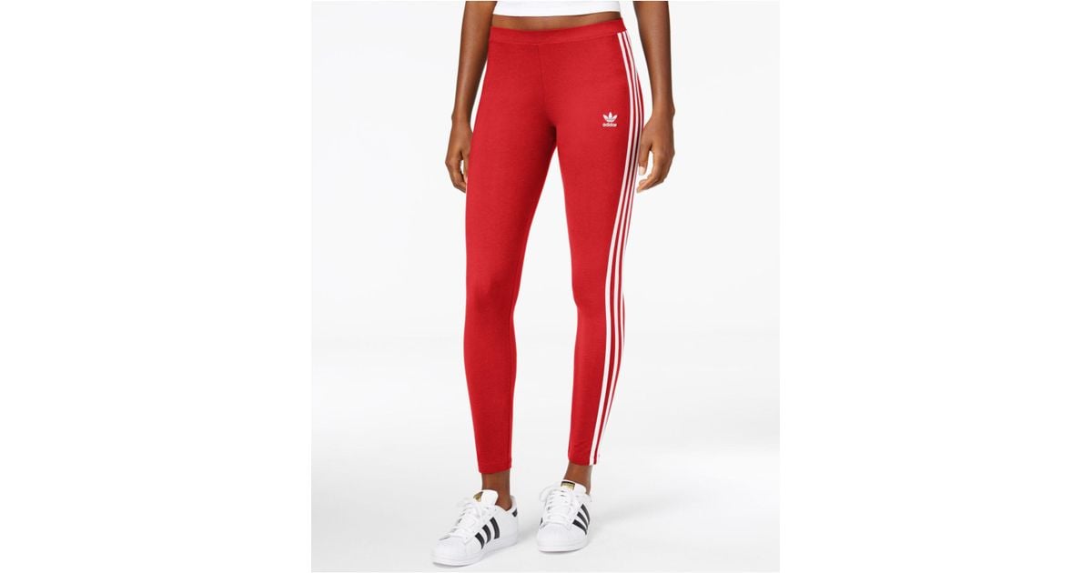 adidas red 3 stripe leggings