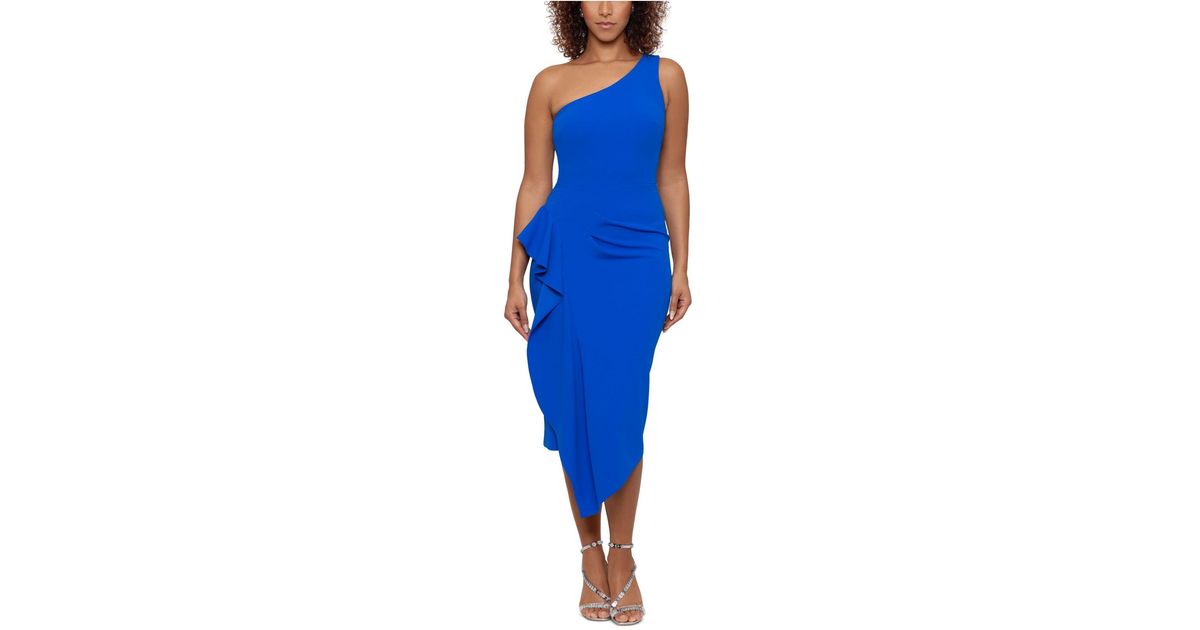 Betsy & Adam Synthetic One-shoulder Ruffled Midi Dress in Cobalt (Blue ...