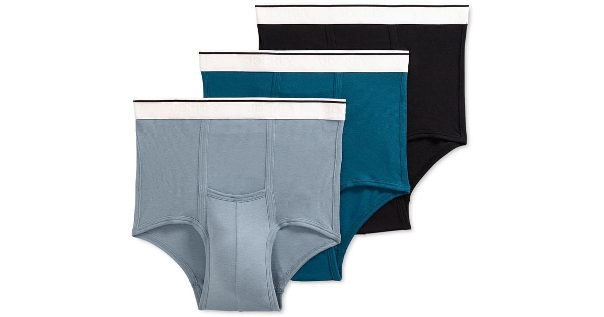 Jockey Cotton Underwear, Pouch Briefs 3 Pack in Blue/Grey (Blue) for