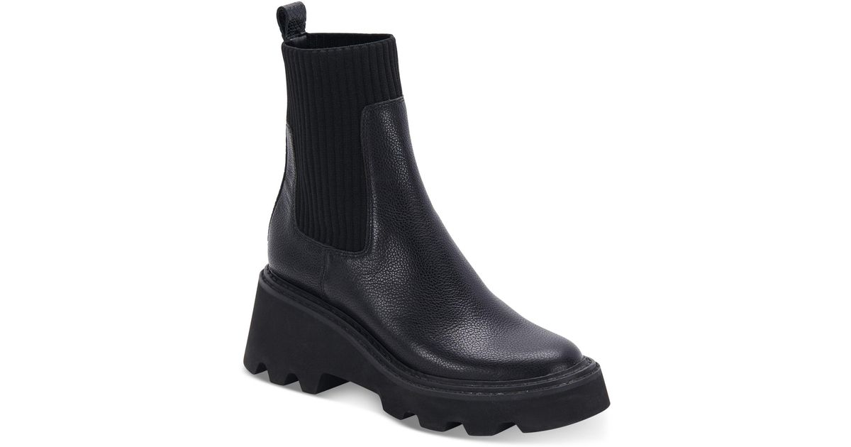 Dolce Vita Leather Hoven Chunky Lug Sole Chelsea Booties in Black ...