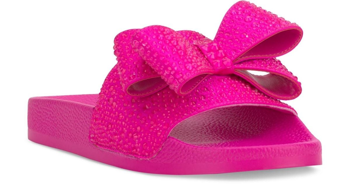 Slide Sandals Hot Pink Slides With Rhinestones MATA GROUPS USA Done Deal-2  Flat Rhinestone Sandal DONE DEAL-2