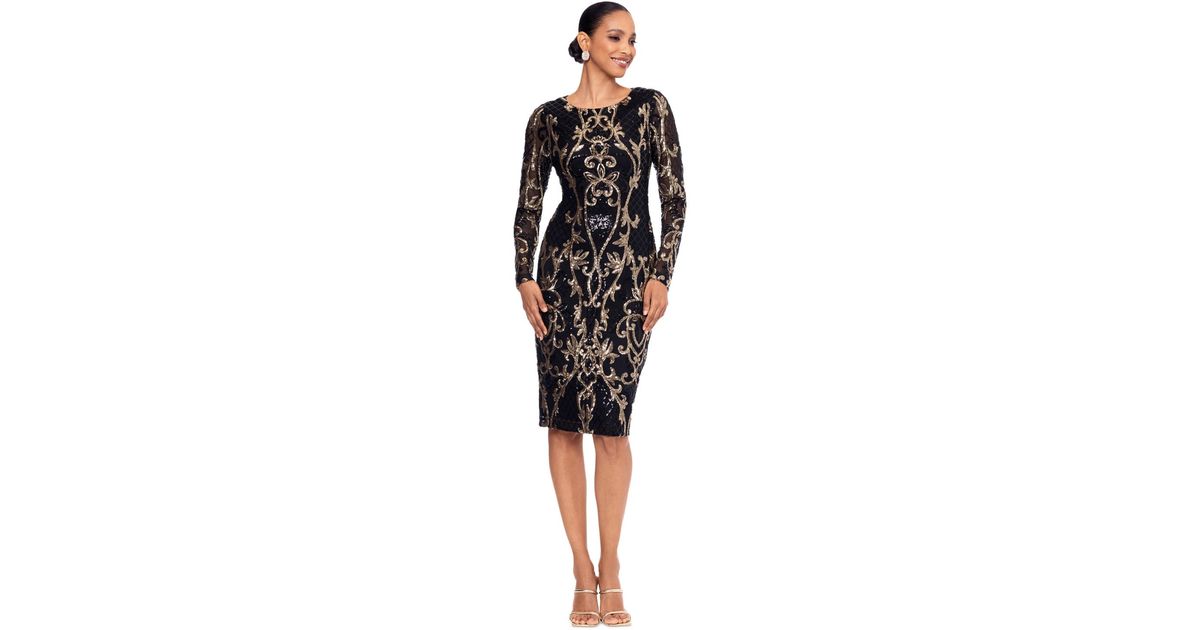 Betsy Adam Womens Sequined Short Sleeve Jewel Neck Full Length Evening Dress Brown Size 12 main image 0