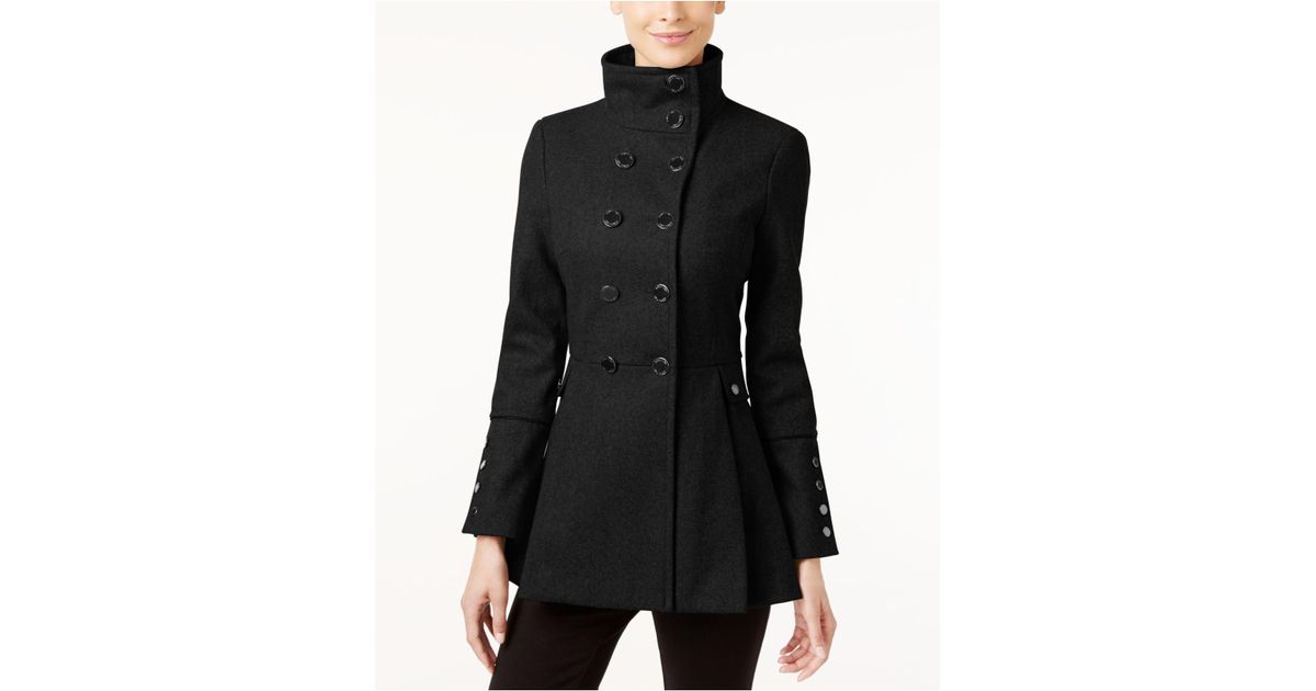 Calvin Klein Double-breasted Skirted Coat in Black | Lyst
