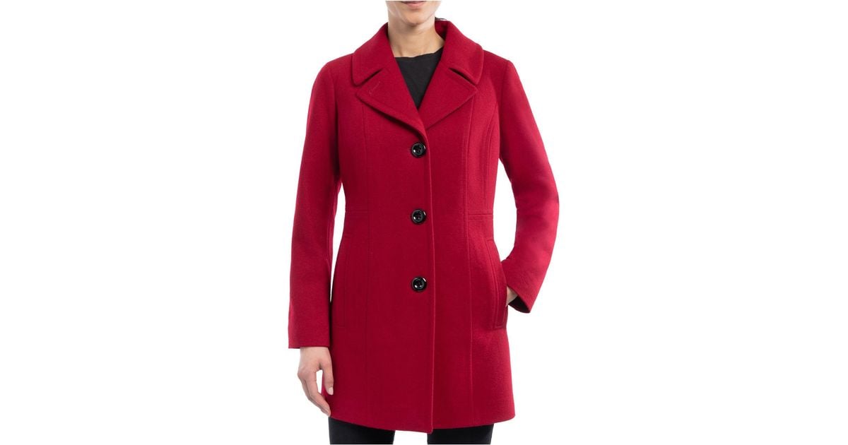 Anne Klein Wool Singlebreasted Peacoat, Created For Macy's in Red Lyst