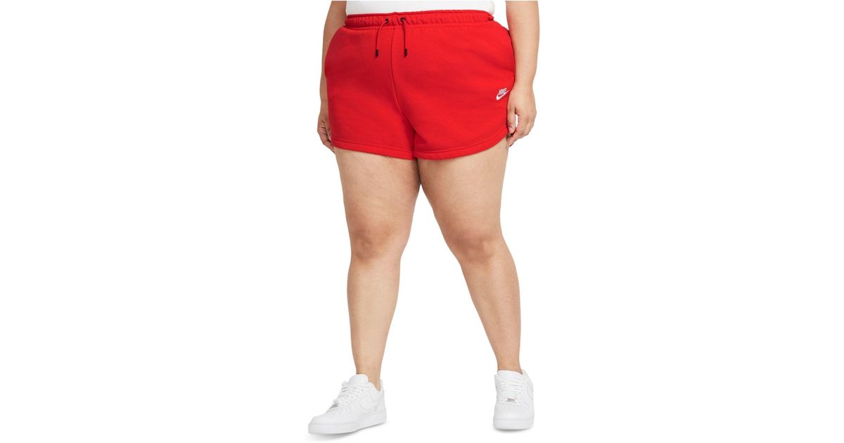 Nike Cotton Essential French Terry Shorts in Red - Lyst