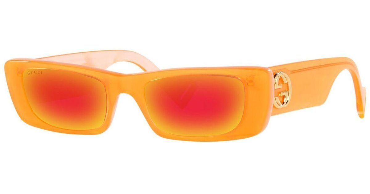 Gucci Rectangular Sunglasses In Neon Orange Acetate With Orange Lenses |  Lyst