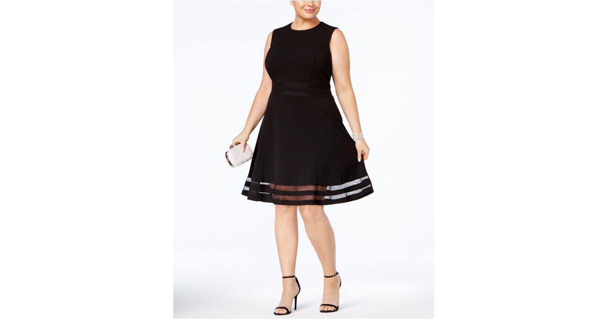 Calvin Klein Plus Size Illusion-trim Fit & Flare Dress in Black | Lyst Calvin Klein Plus Size Illusion-trim Fit & Flare Dress in Black | Lyst