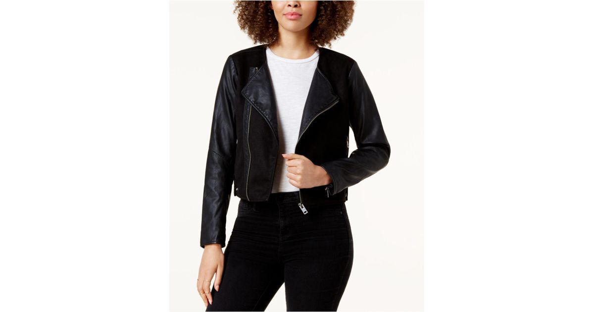 Lucky Brand Black Faux Leather Contrast Moto Jacket