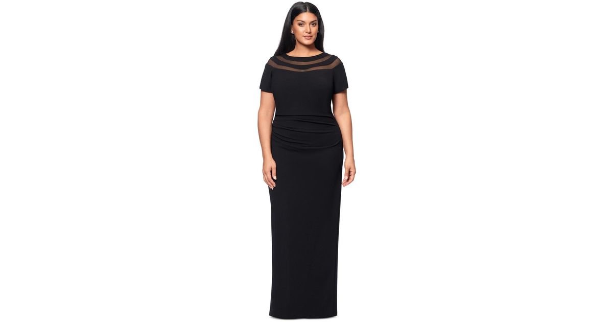 Illusion Neckline Half Sleeve Chiffon Dress Pool Plus Size main image 1