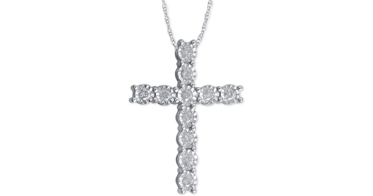 Lyst Macy S Diamond Cross Pendant Necklace 1 4 Ct T W In Lyst Macy S Diamond Cross Pendant Necklace 1 4 Ct T W In Sterling Silver Metallic
