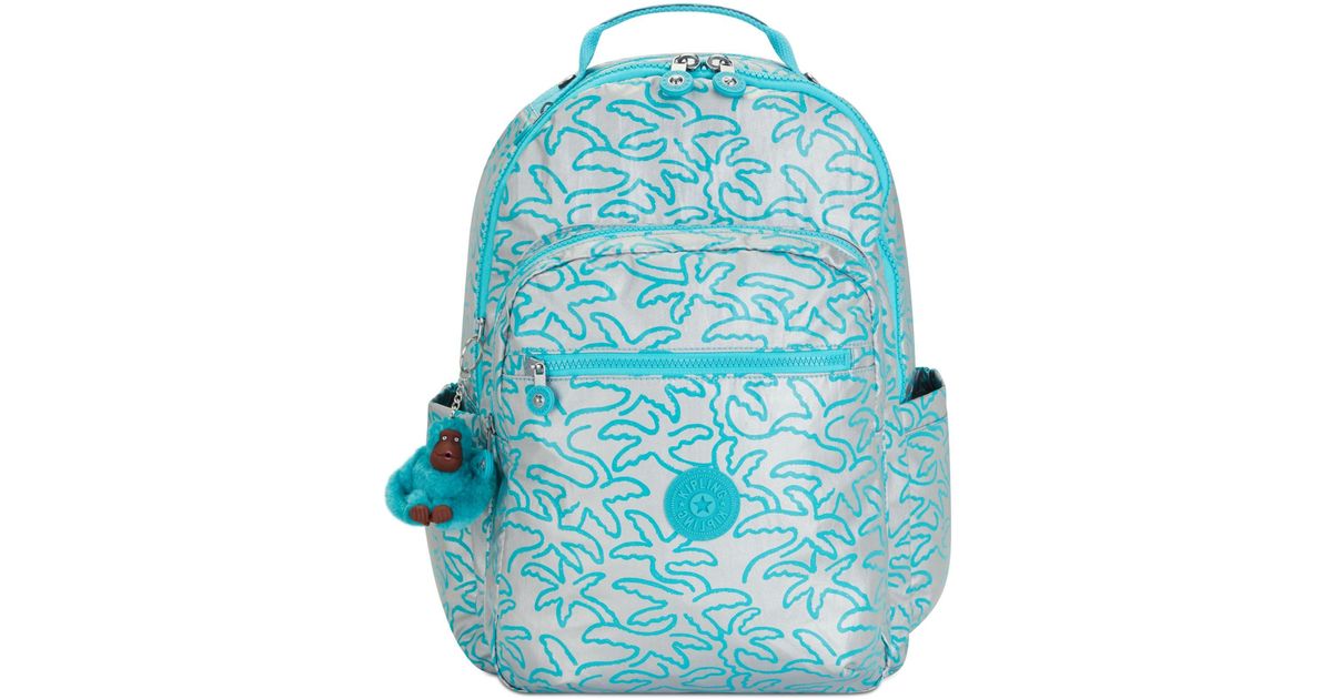 Kipling Seoul Large 15" Metallic Palm Printed Nylon Laptop Backpack in