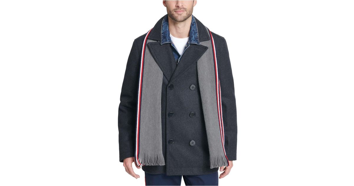 Nwt Tommy Hilfiger Men S Wool Blend Peacoat With Scarf 3 Colors All Sizes 275 129 98 Pic Tommy Hilfiger Peacoat Sportsdirect