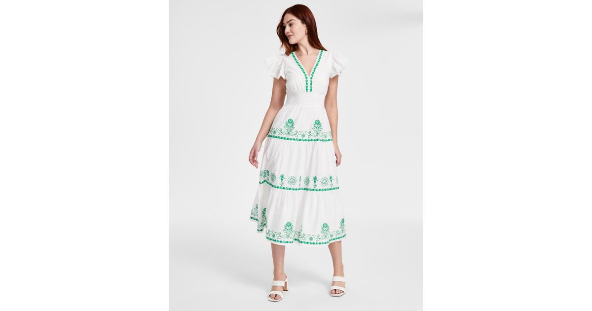 Adrianna Papell Cotton Embroidered Midi Dress in White | Lyst Adrianna Papell Cotton Embroidered Midi Dress in White | Lyst