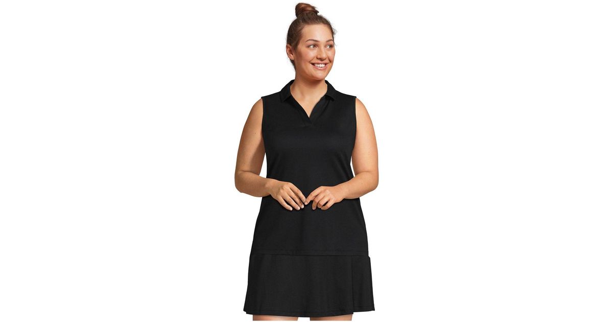 Lands' End Plus Size Performance Pique Sleeveless Polo Tshirt in Black