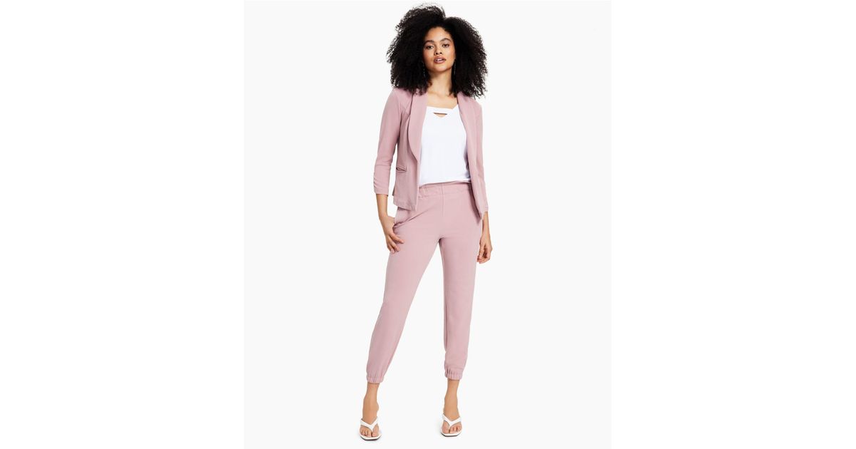 Bar Iii Knit-crepe Ruched-sleeve Blazer And Knit Pull-on Jogger Pants ...