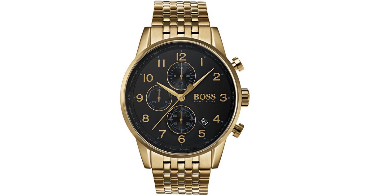 BOSS by HUGO BOSS Men's Chronograph Navigator Gold-tone Stainless Steel  Bracelet Watch 44mm in Black for Men - Lyst