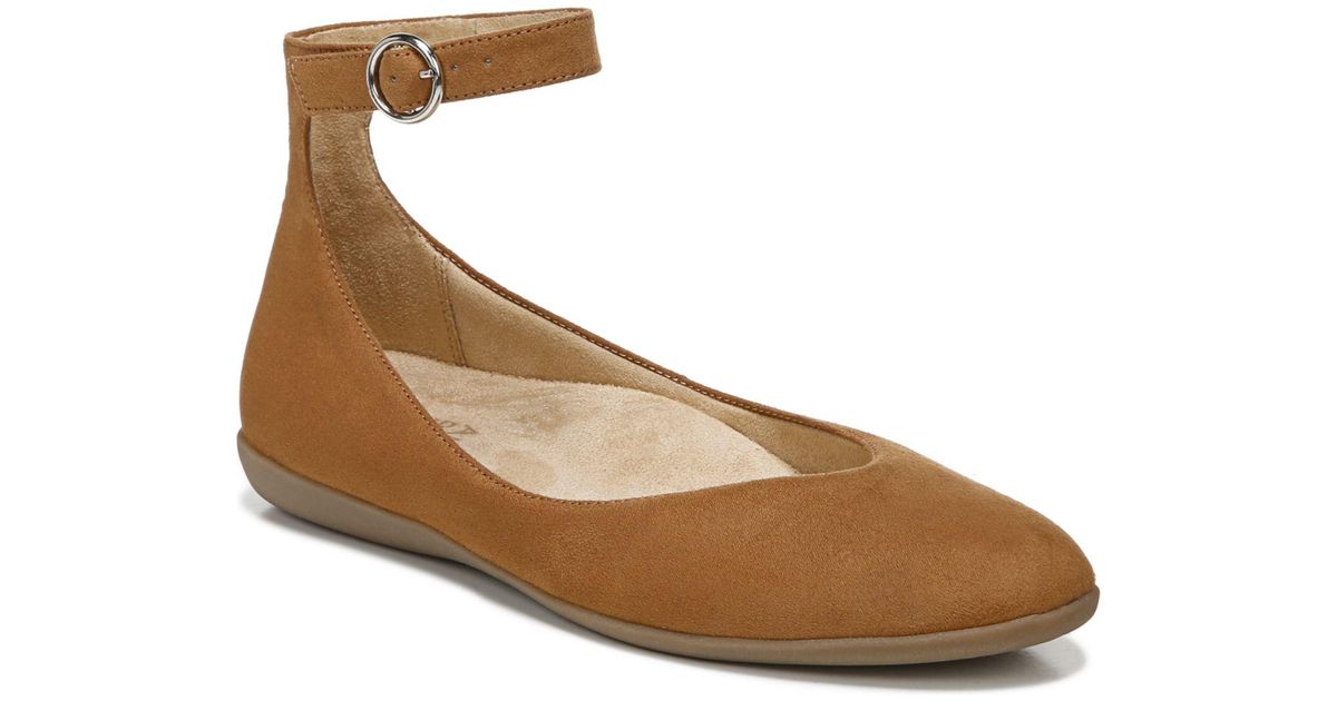 Naturalizer Synthetic Valentina Ankle Strap Flats in Brown - Lyst