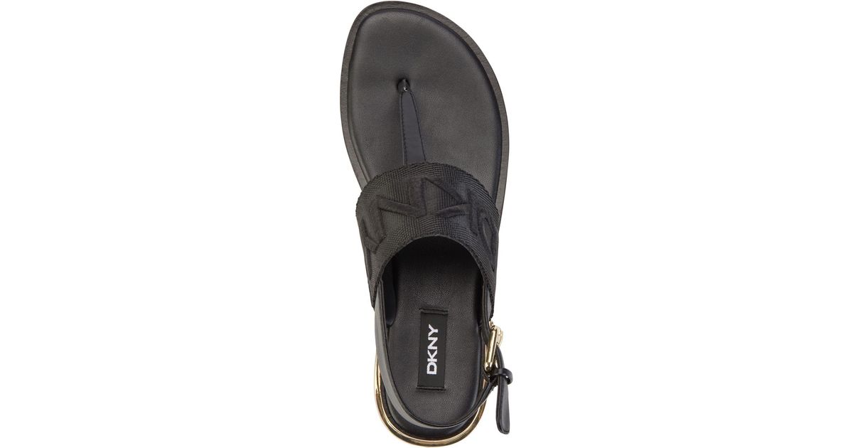 DKNY Rubber Amber T-strap Slingback Sandals in Black/Shiny Black (Black) - Lyst